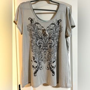 Maurices XXL Fleur de lis light grey blouse